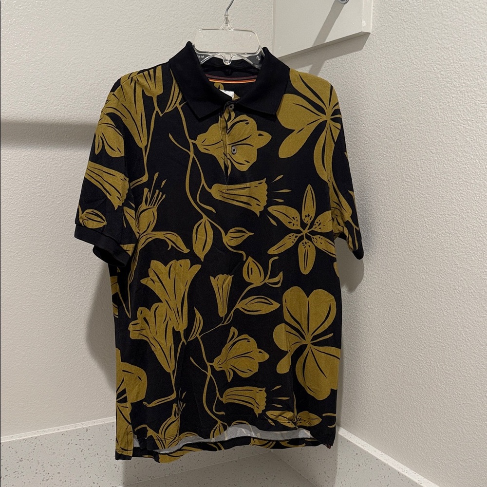 Paul Smith Black Polo with Gold Floral Motif